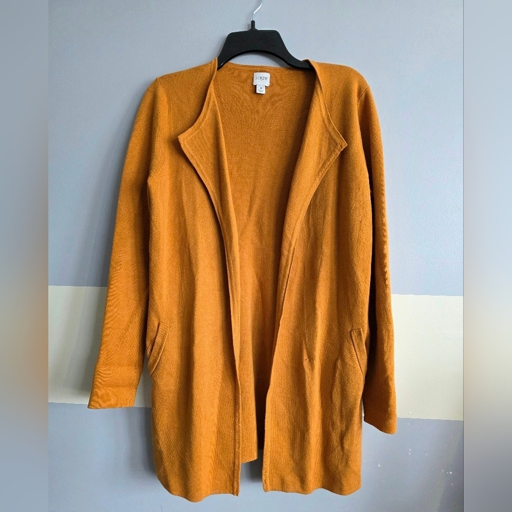 J Crew Women's Mustard Open Front Fall Sweater Small